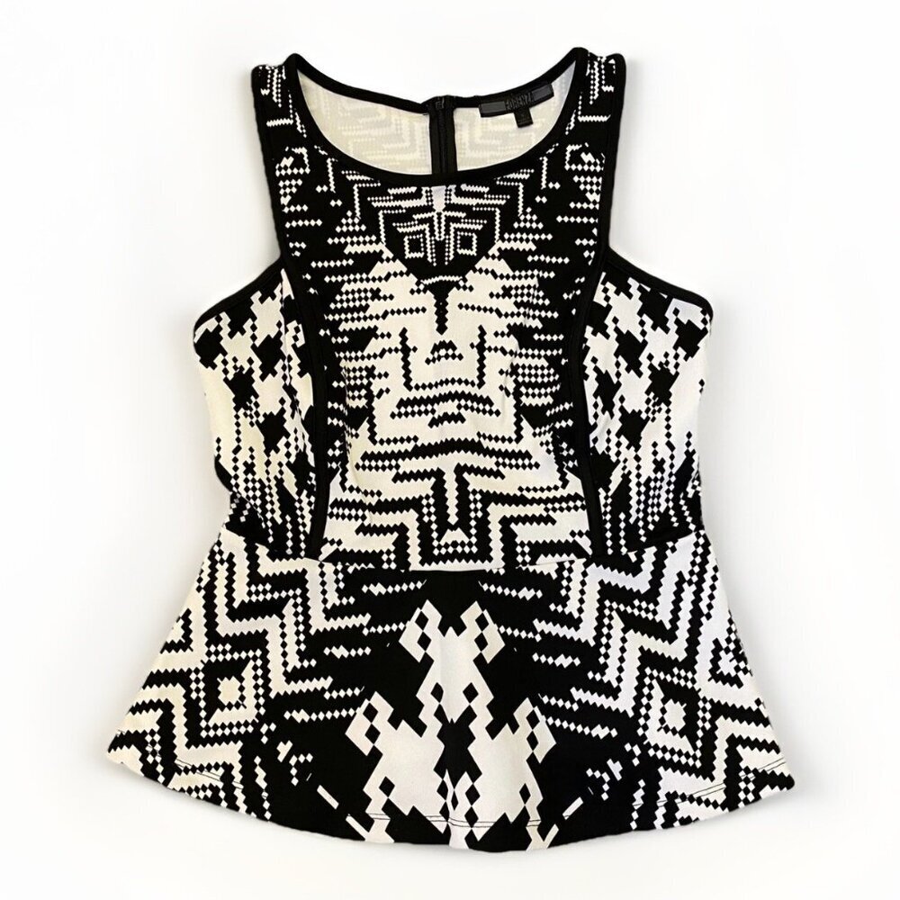 Forenza Women's Top Size S Black White Sleeveless Back Zipper Stretch EUC
